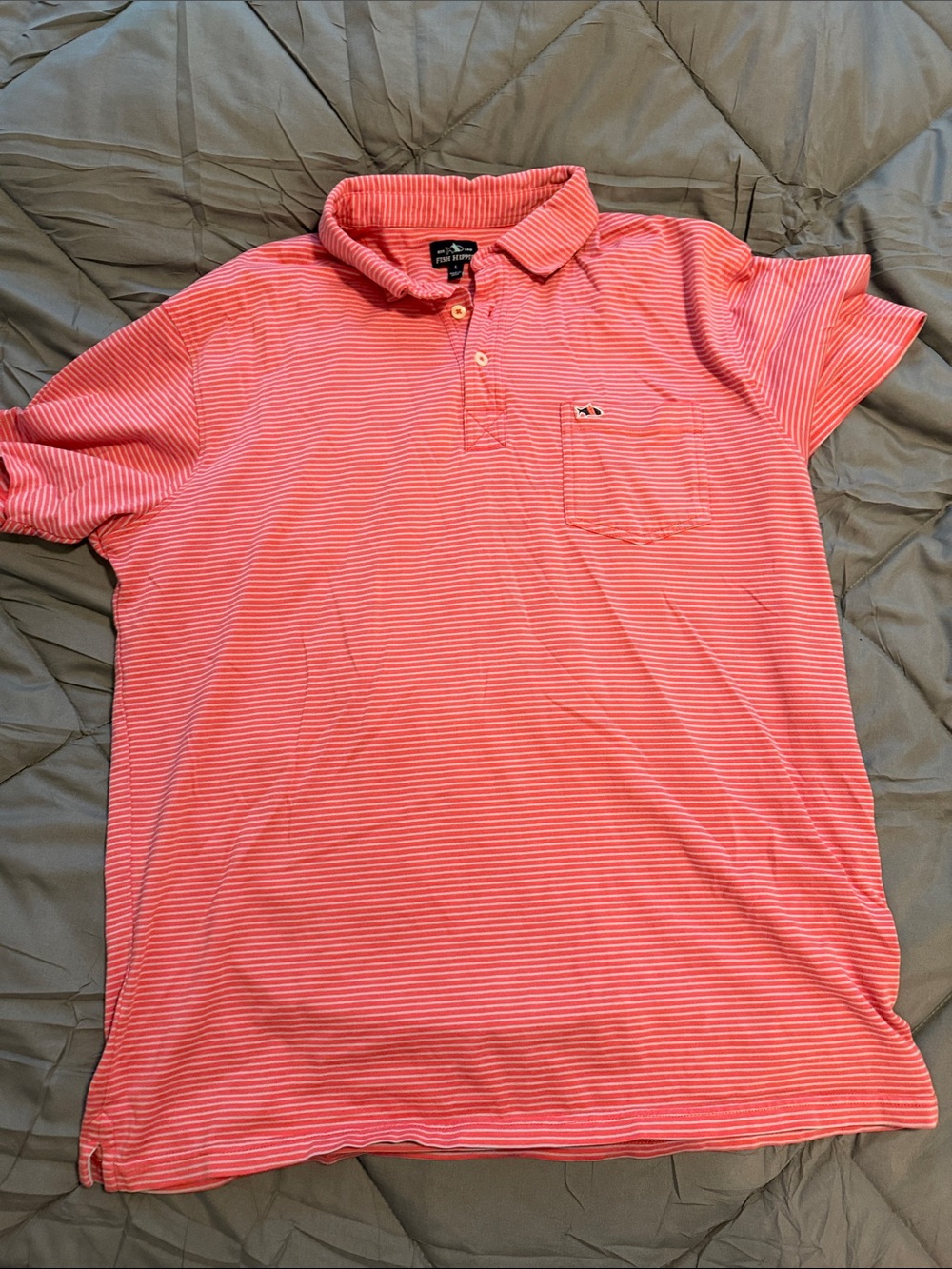 Striped Coral Pink Men’s Pocket Polo Shirt